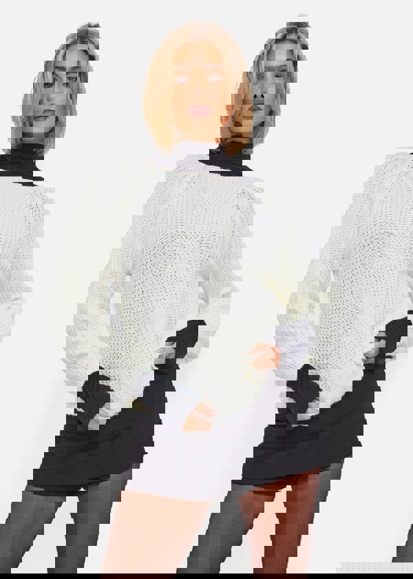 Gini London Cream Crew Neck Rib Knit Oversized Jumper