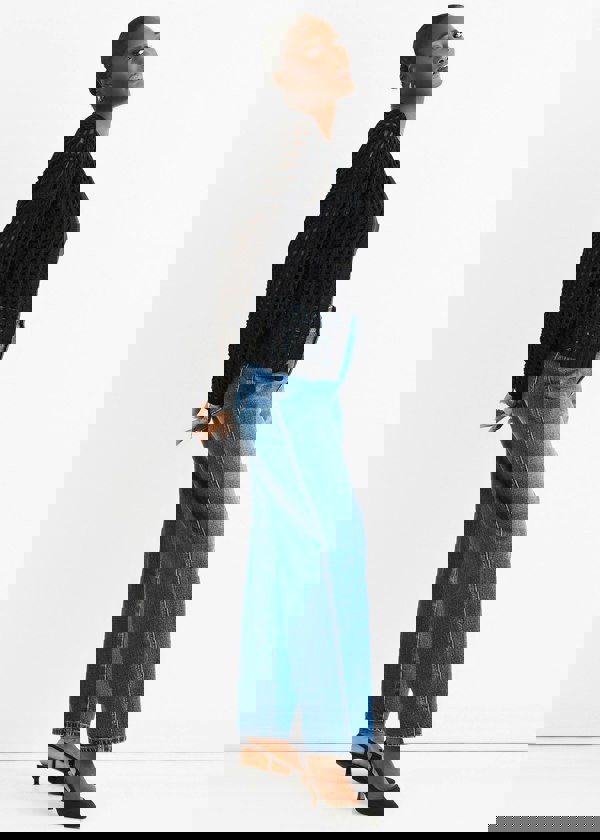 Gini London Black Open Knit Edge to Edge Cardigan