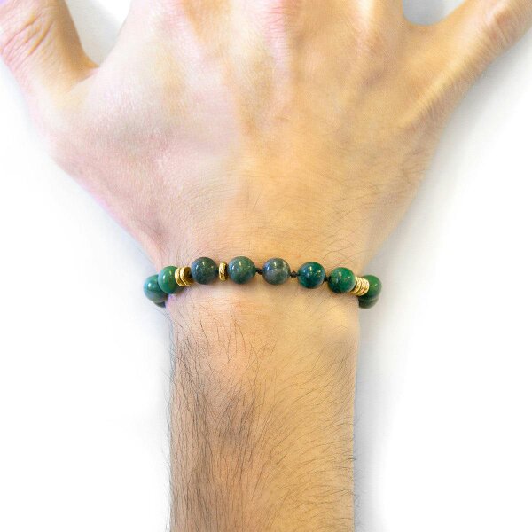 Anchor & Crew Green Jade Agaya 9ct Yellow Gold and Stone Beaded Macrame Bracelet