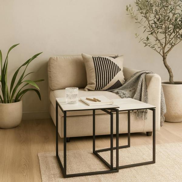 Wyld Haus Durban Square White Ceramic Nesting Coffee Table Set