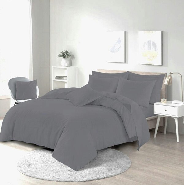 Night Zone Polycotton Duvet Cover Set – Plain Dyed Easy Care Bedding with Pillowcases - Grey
