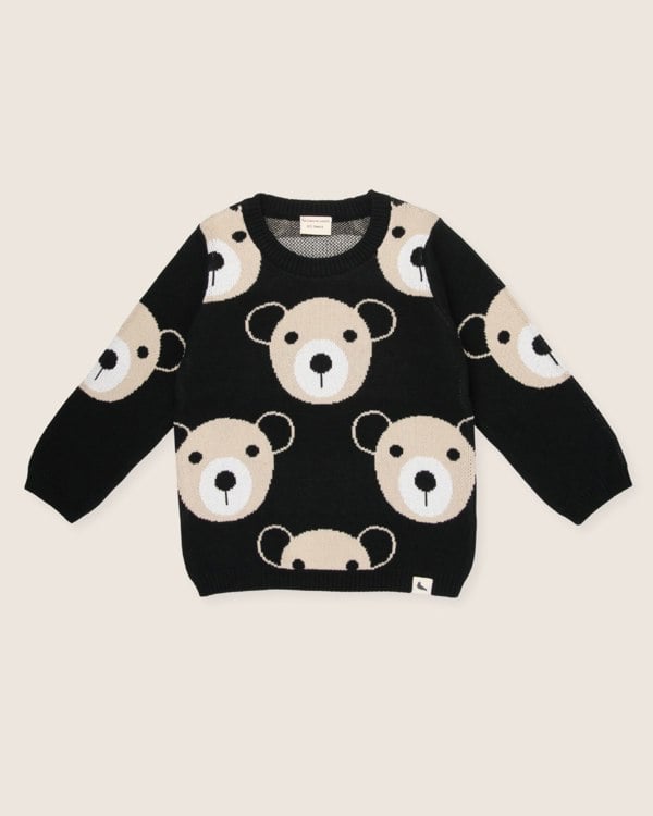 Black knitted Teddybear Print Jumper - image 2