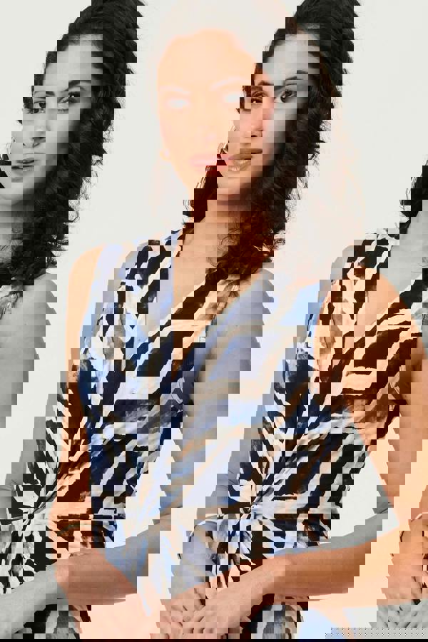 Navy | Printed Sleeveless Twist Midi Dress
