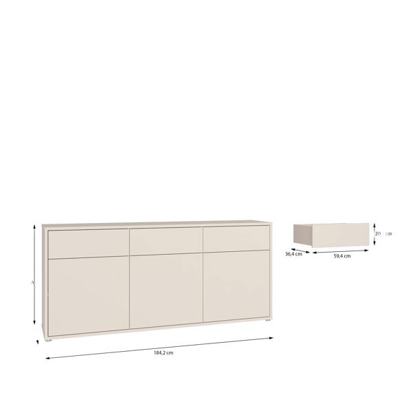 Furniture To Go Alice Springs 3 Door 3 Drawer Sideboard with Push-to-Open Drawers in Sand