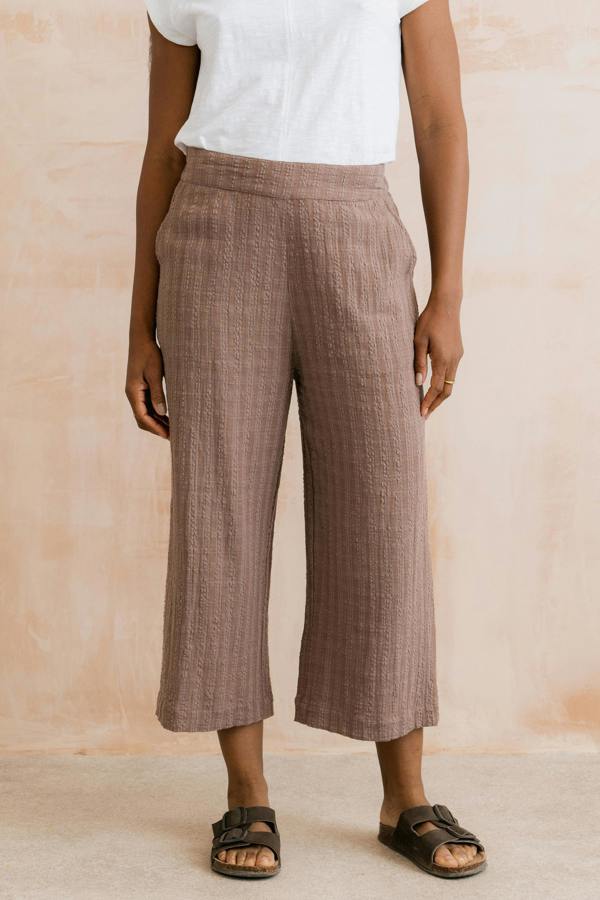 Drift Textured Seersucker Culottes Mocha