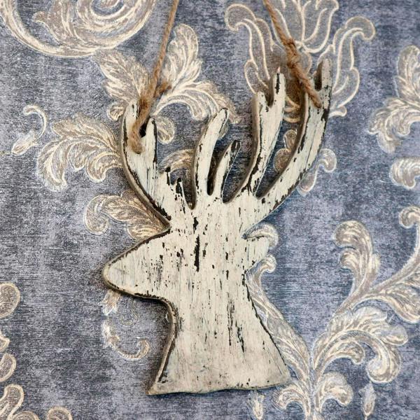 26cm Cream Christmas Wooden Hanging Deer Wall Decoration for Home and Office Seasonal Indoor Decor image 1