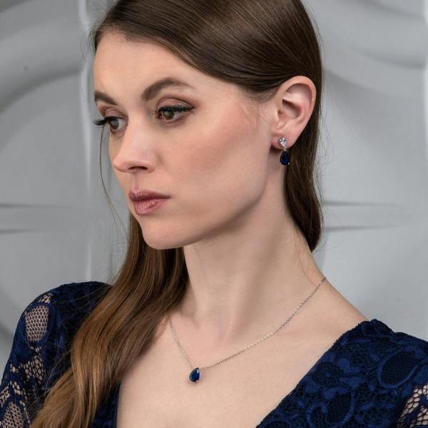 925 Sterling Silver Blue Pear Pendant Necklace for Women. - namana.london