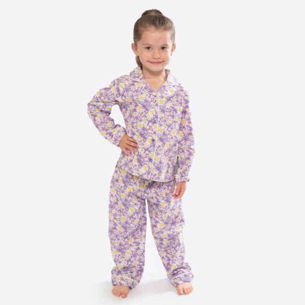 Luca and Rosa Dizzy Daisy Print Girls Button Up Pyjamas