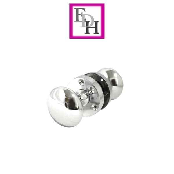 EDH Door Hardware Polished Chrome Round Door Knob Set Including Tubular Latch - Victorian Style