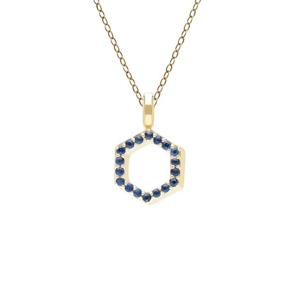 Geometric Hex Sapphire Pendant Necklace in 9ct Yellow Gold Front