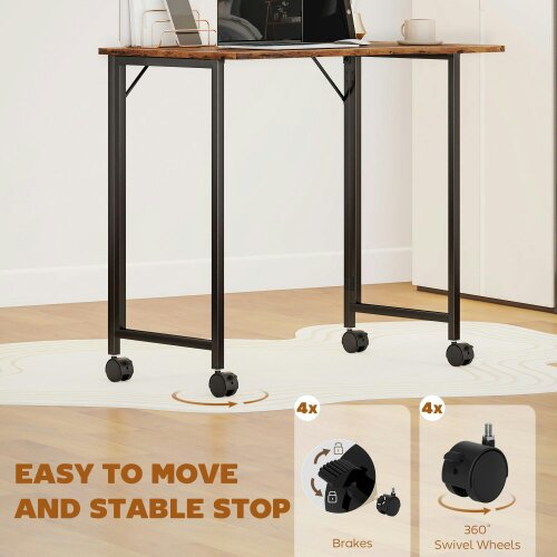 Wyld Haus Zika 80cm Wooden Rustic Brown Folding Desk Lockable Wheels