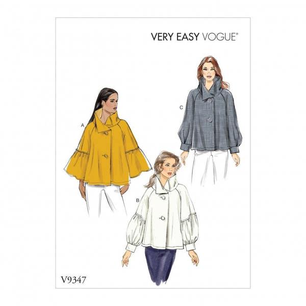 Vogue Sewing Pattern 9347, Tops for Women, Y (XSM-SML-MED) - Easy