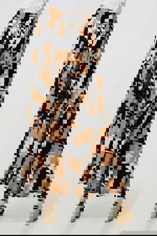 Beige | Abstract High Waist Wide Leg Trousers
