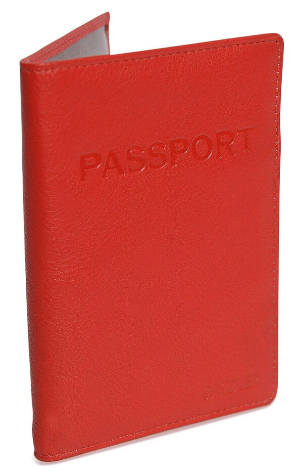 SADDLER HARPER Leather Passport Holder - RFID Protected, Slots for Cards and Boarding Pass - Red