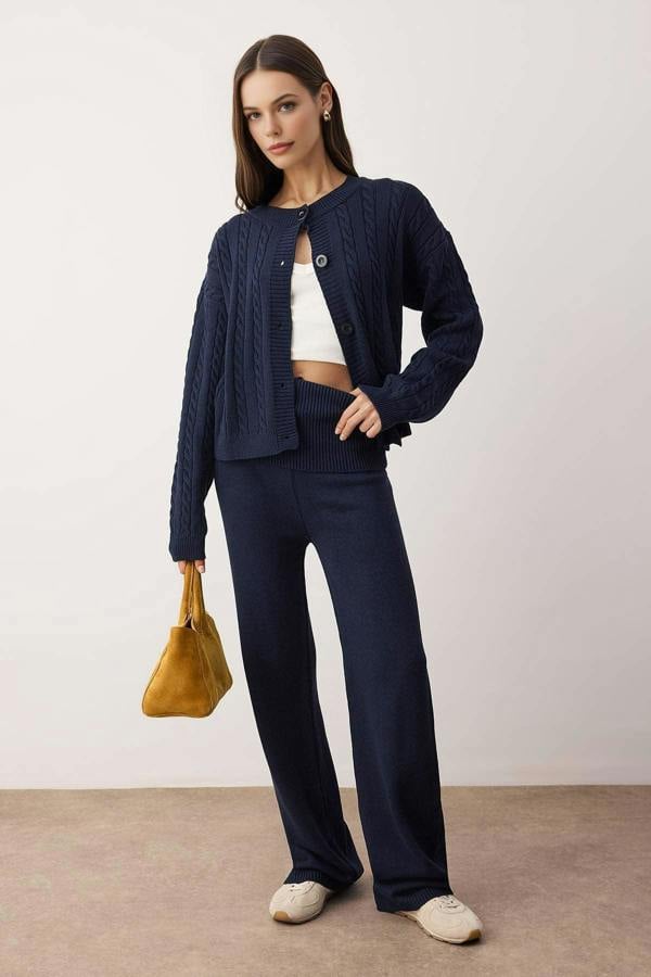 WOVCOR 2-Piece Soft Textured Braided-Plain Knit Top and Bottom Set