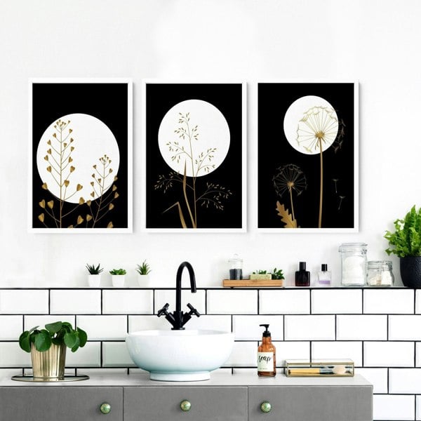 Wall art for bathrooms uk | set of 3 bathroom wall decor