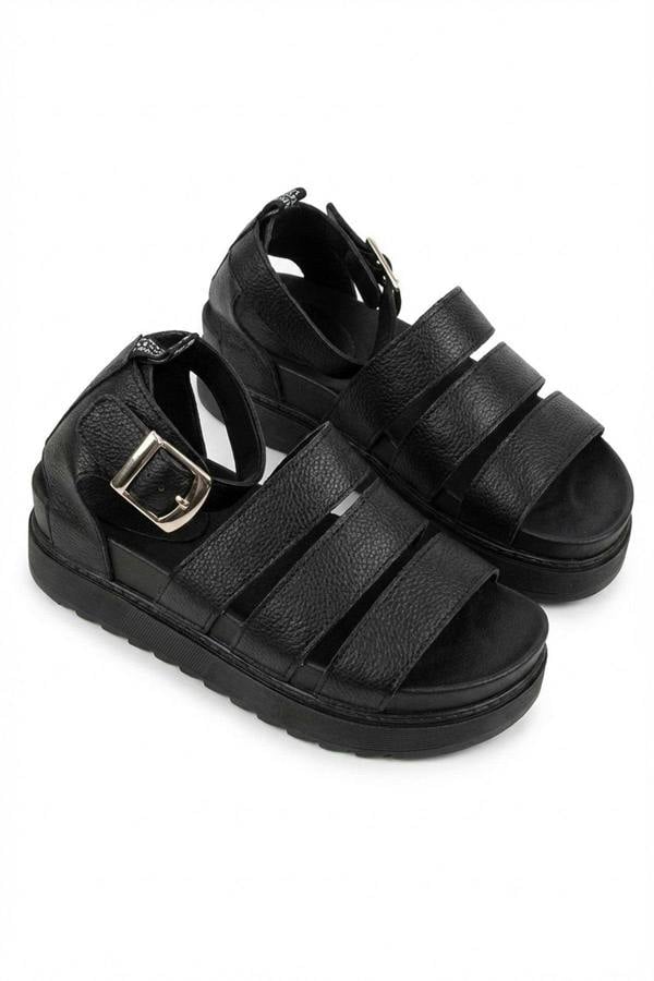 Callie Strappy Gladiator Chunky Sandals - Black_wb