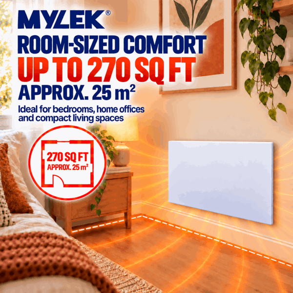 MYLEK Panel Space Heater White 2KW Eco, Smart and WiFi App Slimline Low Energy - Wall Mounted, Bathroom IPX4