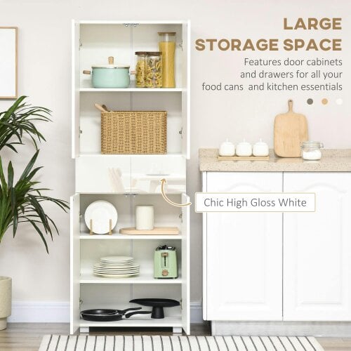 Wyld Haus Luvami High Gloss White 4 Door Kitchen Cupboard With 5 Tier Storage And Push OFauxn Design