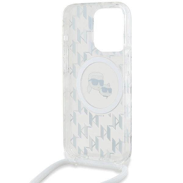 Karl Lagerfeld Crossbody IML Monogram Karl & Choupette Head Case with MagSafe for iPhone 15 Pro 6.1" Clear - KLHMP15LHCKCKLCT