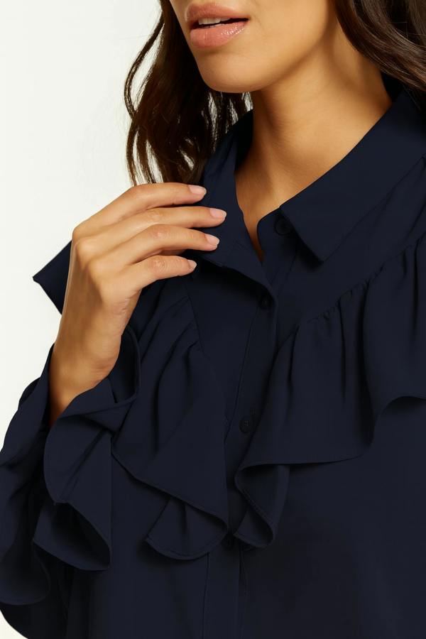 Hoxton Gal Oversized Frilled Front Shirt with Detailed Cuffs