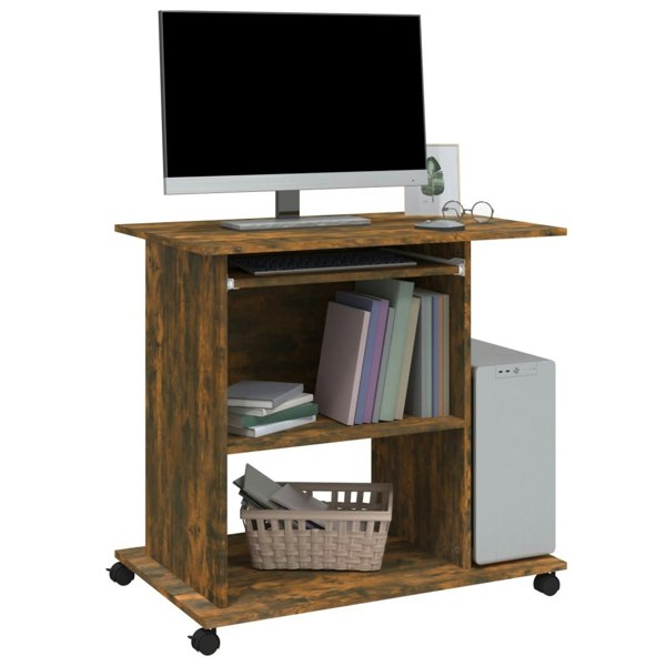 Berkfield Computer Desk Smoked Oak 80x50x75 cm Engineered Wood