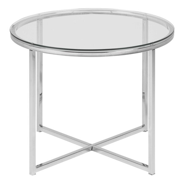 Wyld Haus Oakfern Round Silver Metal Side Table Glass Top