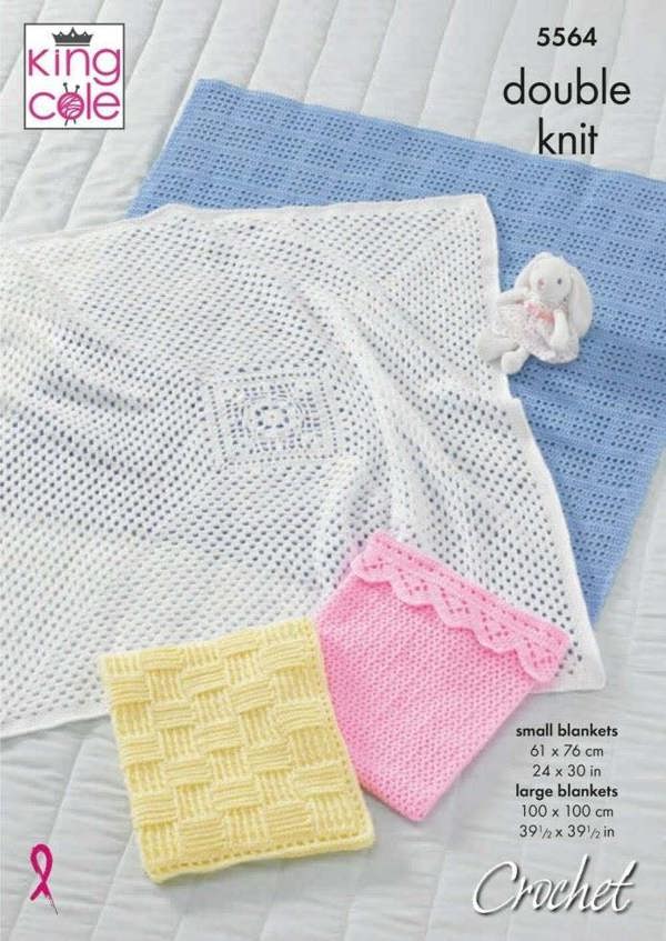 King Cole Comfort DK Crochet Pattern 5564, Blankets for Baby, Two Sizes