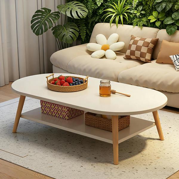 Havendro White Modern Double-Layer Coffee Table Space-Saving Living Room Side Table