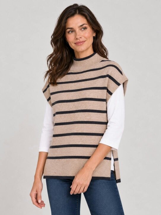VIZ-A-VIZ Striped Longline High Neck Tabard