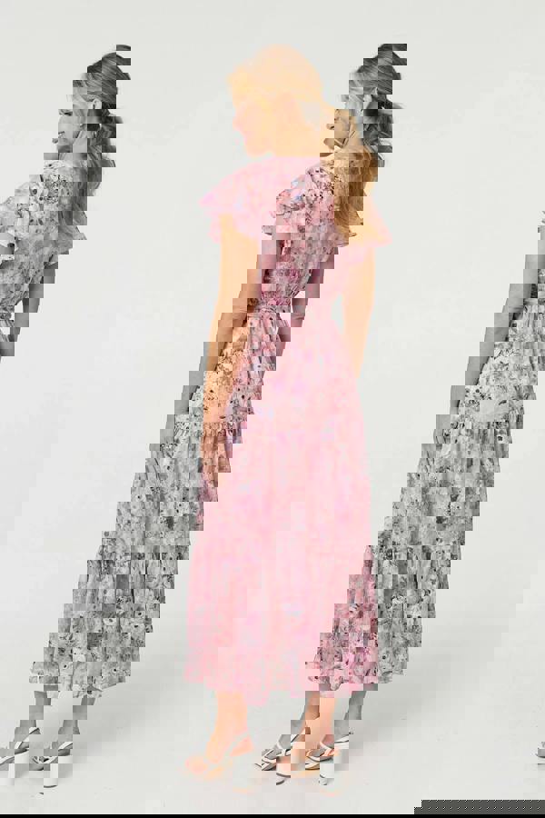 Pink | Floral Tiered Tie Waist Maxi Dress