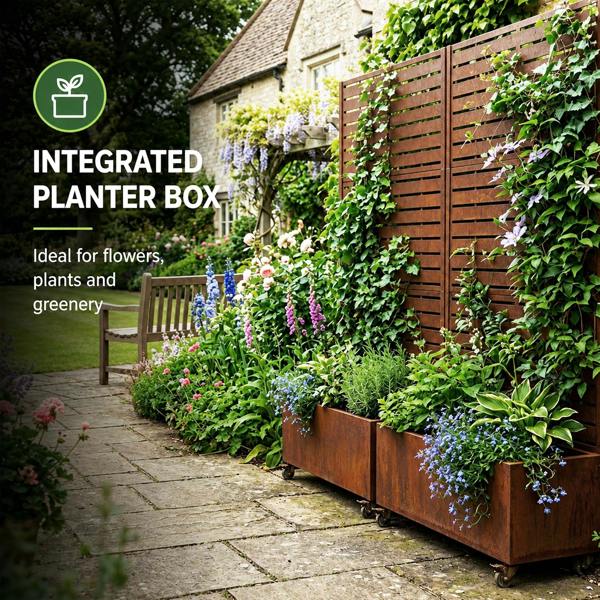 Nicoman Metal Indoor/Outdoor Privacy Screen with Plant Pot - Slats