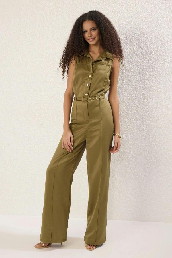 Belted Wide Leg Collared Jumpsuit