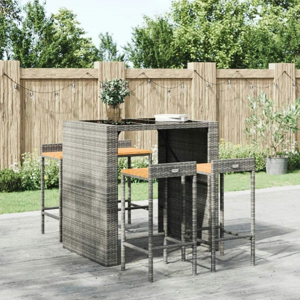 Berkfield Bar Stools 4 pcs Grey Poly Rattan and Solid Wood Acacia