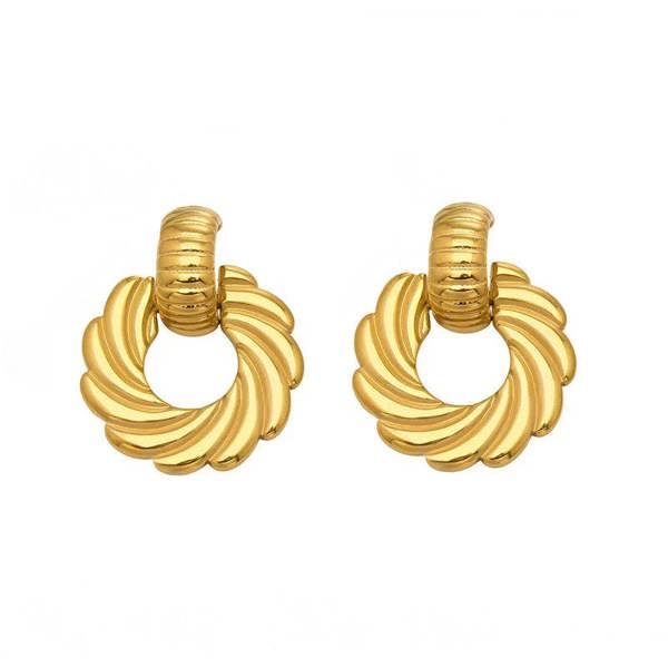 Elk & Bloom Thick 14K Gold Ribbed Hoop Studs