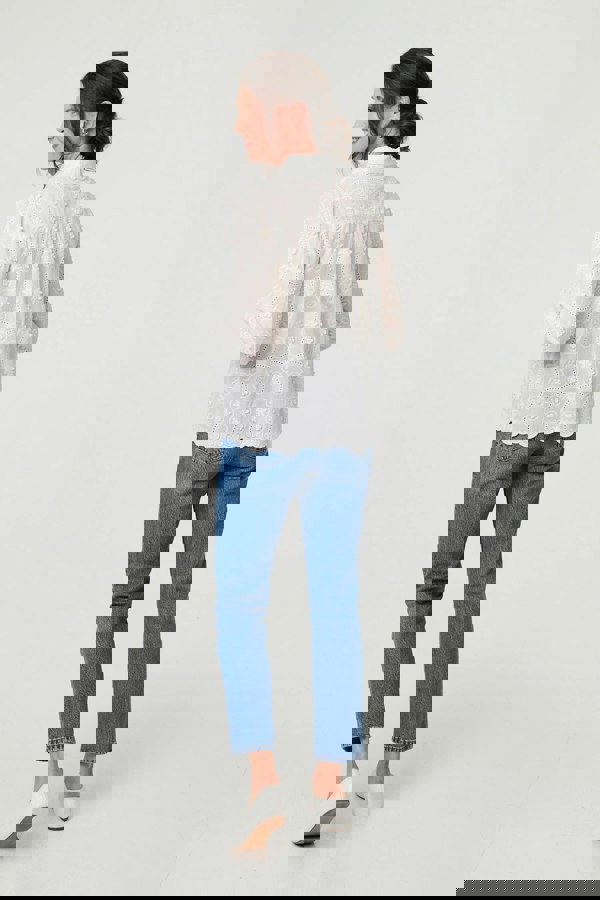 White | Floral Long Sleeve Embroidered Shirt
