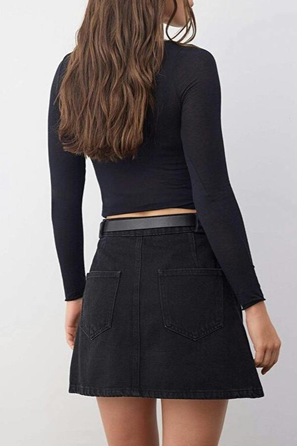 WOVCOR Denim Skirt with Belt Detail