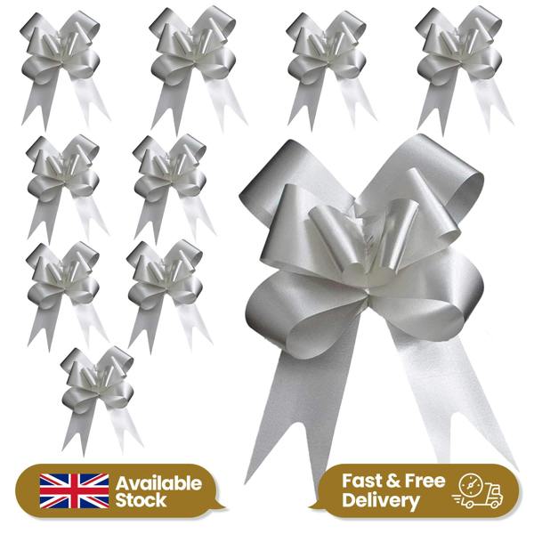 30mm Silver Pull Bows in 10, 20, 30, 40 or 60 Pack for Gift Wrapping and Décor image 1