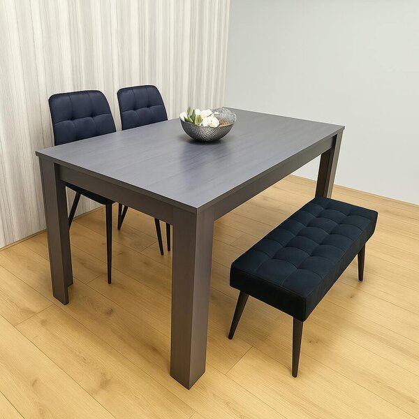 Kosy Koala Modern Dark Grey Dining Table Set with 2 Black Velvet Chairs And 1 Black Bench