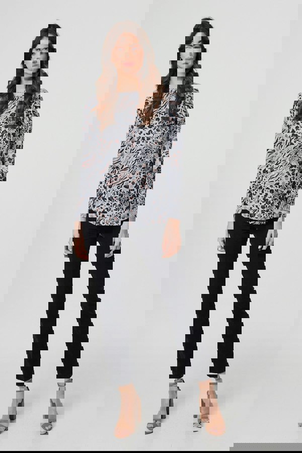 Beige | Animal Print Curve Hem Relaxed Top