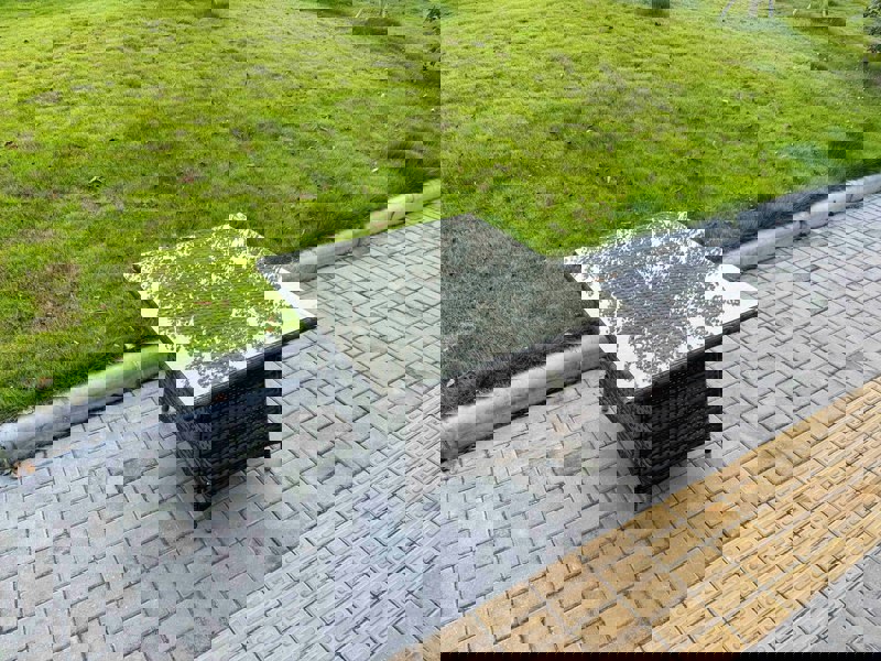 Fimous Rattan Garden Furniture Dining Set 4-seater Patio Square Table Chairs Outdoor Dark Grey Mixed