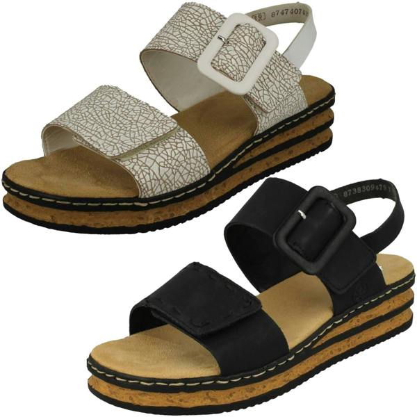 Rieker Ladies Rieker Buckle Detailed Adjustable Wedge Heeled Sandals 62950