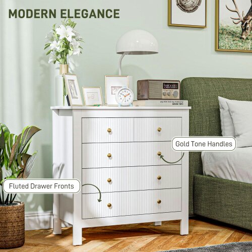 Wyld Haus Vedise Wooden White Elegant 5 Drawer Chest Of Drawers
