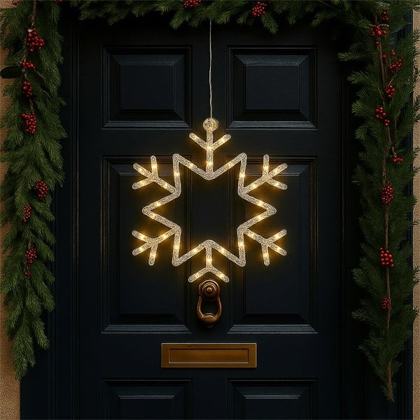 Xmas Haus 25CM 30L Warm White Led Hanging Snowflake ,3xAA