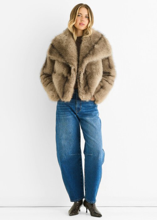 Gini London Camel Ombre Lapel Faux Fur Jacket