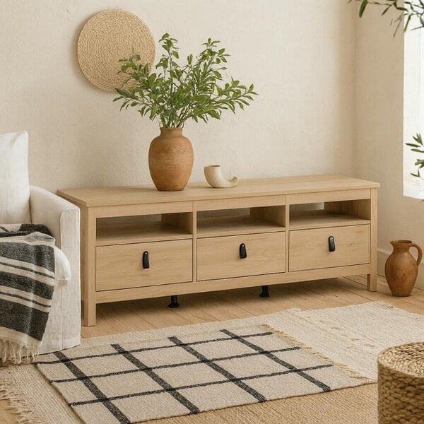 Wyld Haus Wildberry Natural Oak Wood TV Unit 3 Drawers