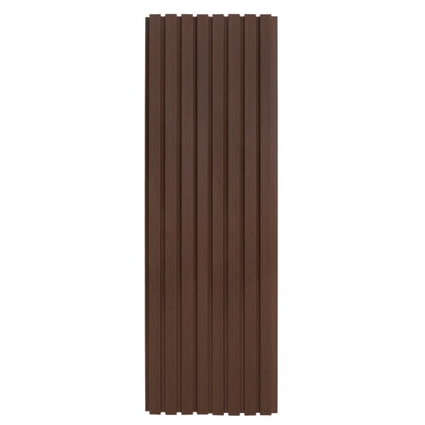 Brown WPC slatted wall cladding panel with a smooth finish and vertical grooves, ideal for modern interior or exterior design