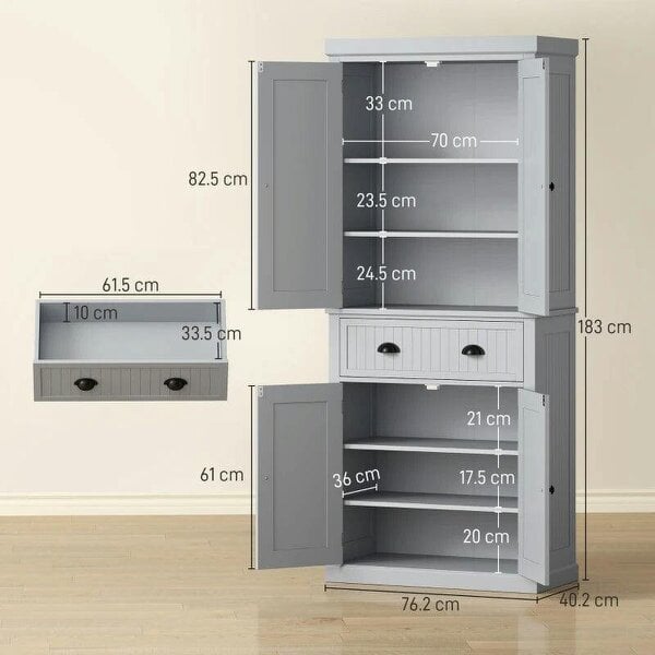 Multi-Storage Mid-Century Kitchen Cabinet - Grey