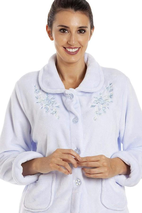 Camille Womens Floral Print Button Up Bed Jacket