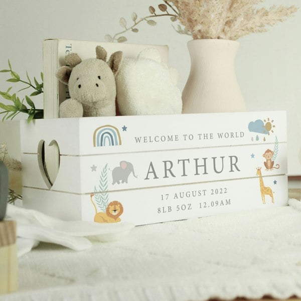 Personalised Memento Company Personalised Safari Animals White Wooden Crate